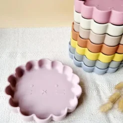 Rammelaartje Assiette en Silicone Lion Ventouse Rose - Sale