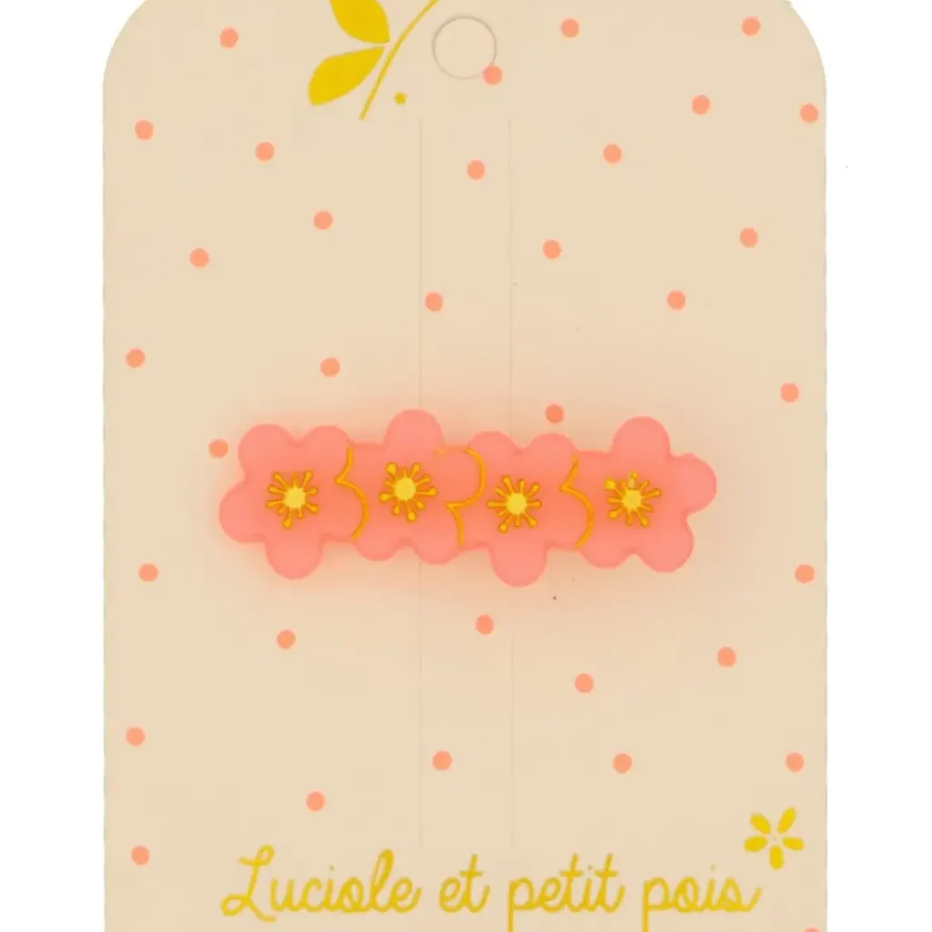 Luciole et Petit Pois Barrette 4 Fleurs Rose Fluo - New