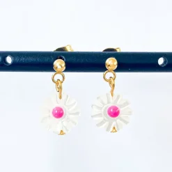 Litchi Boucles d'Oreilles Marguerite Fuchsia - Clearance