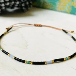 Les Biscottes Bracelet Miyuki Noir et Turquoise Picasso New