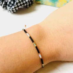 Les Biscottes Bracelet Miyuki Noir et Turquoise Picasso New