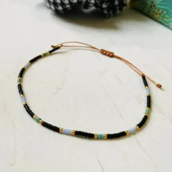 Les Biscottes Bracelet Miyuki Noir et Turquoise Picasso New