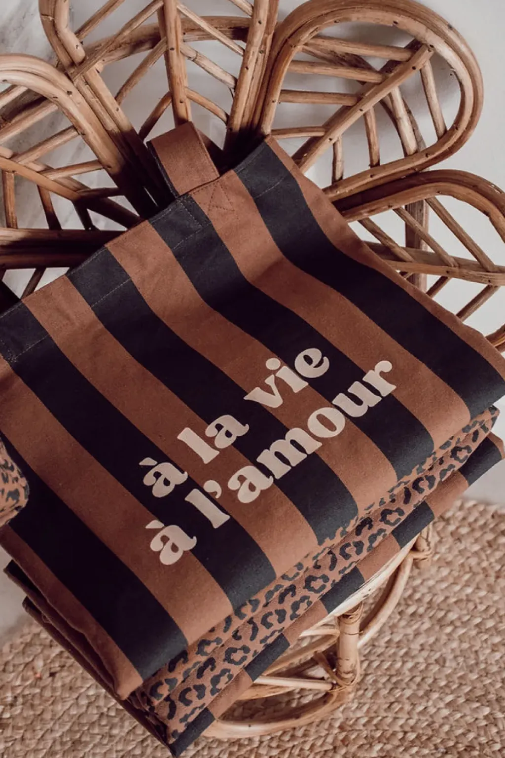 Mon Petit Léon Cabas Rayé "À la Vie, à l'Amour" - New