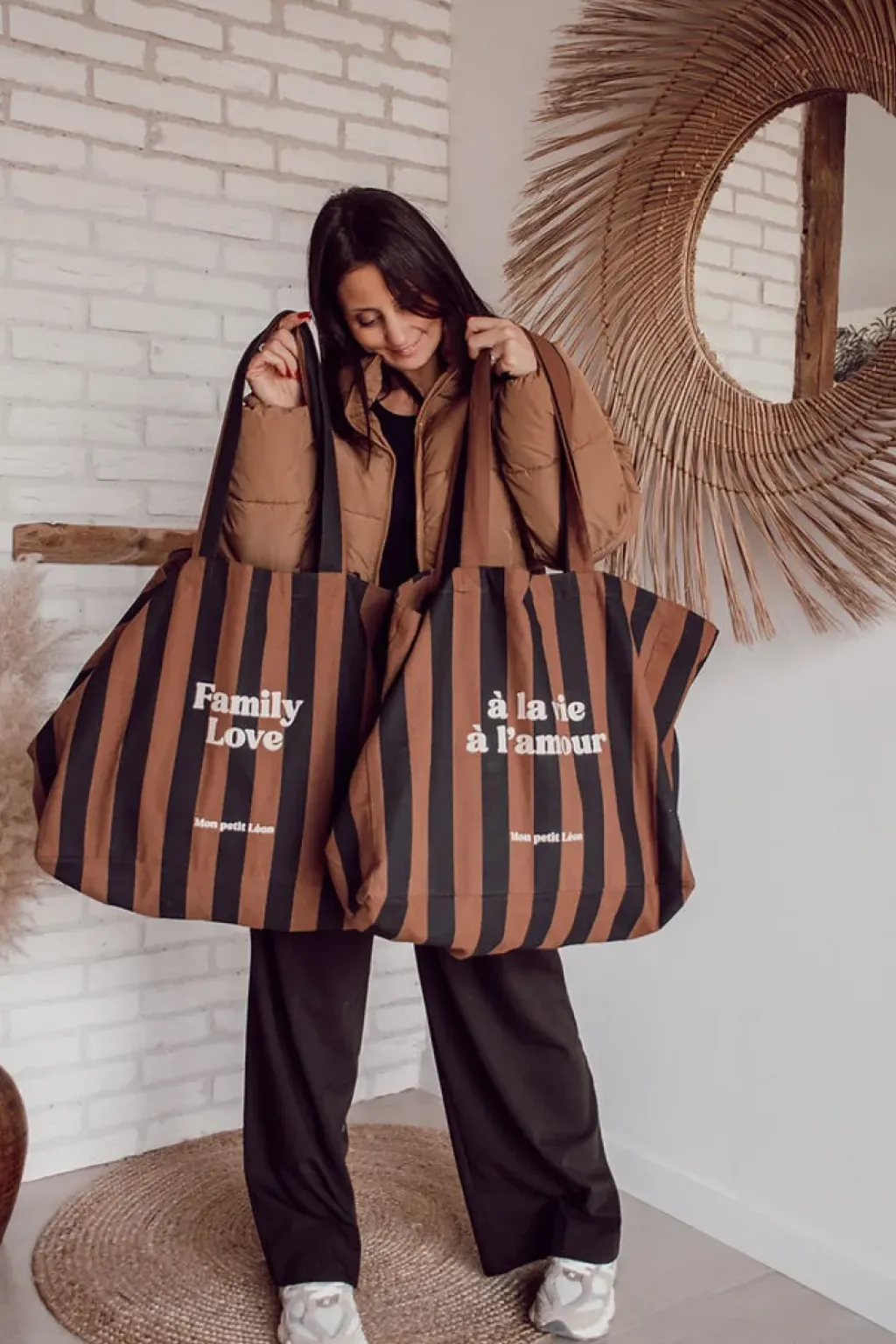 Mon Petit Léon Cabas Rayé "À la Vie, à l'Amour" - New