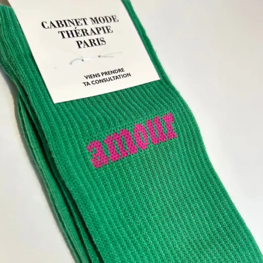 Cabinet Mode Thérapie Paris Chaussette "Amour" Verte - Cabinet Mode Thérapie Fashion
