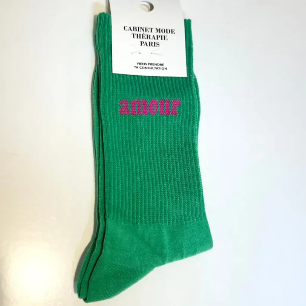 Cabinet Mode Thérapie Paris Chaussette "Amour" Verte - Cabinet Mode Thérapie Fashion