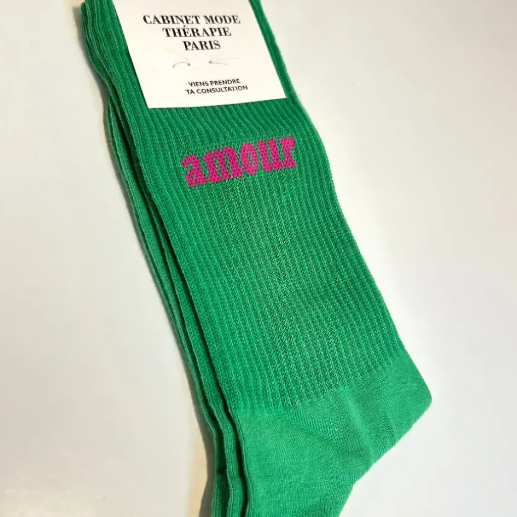 Cabinet Mode Thérapie Paris Chaussette "Amour" Verte - Cabinet Mode Thérapie Fashion