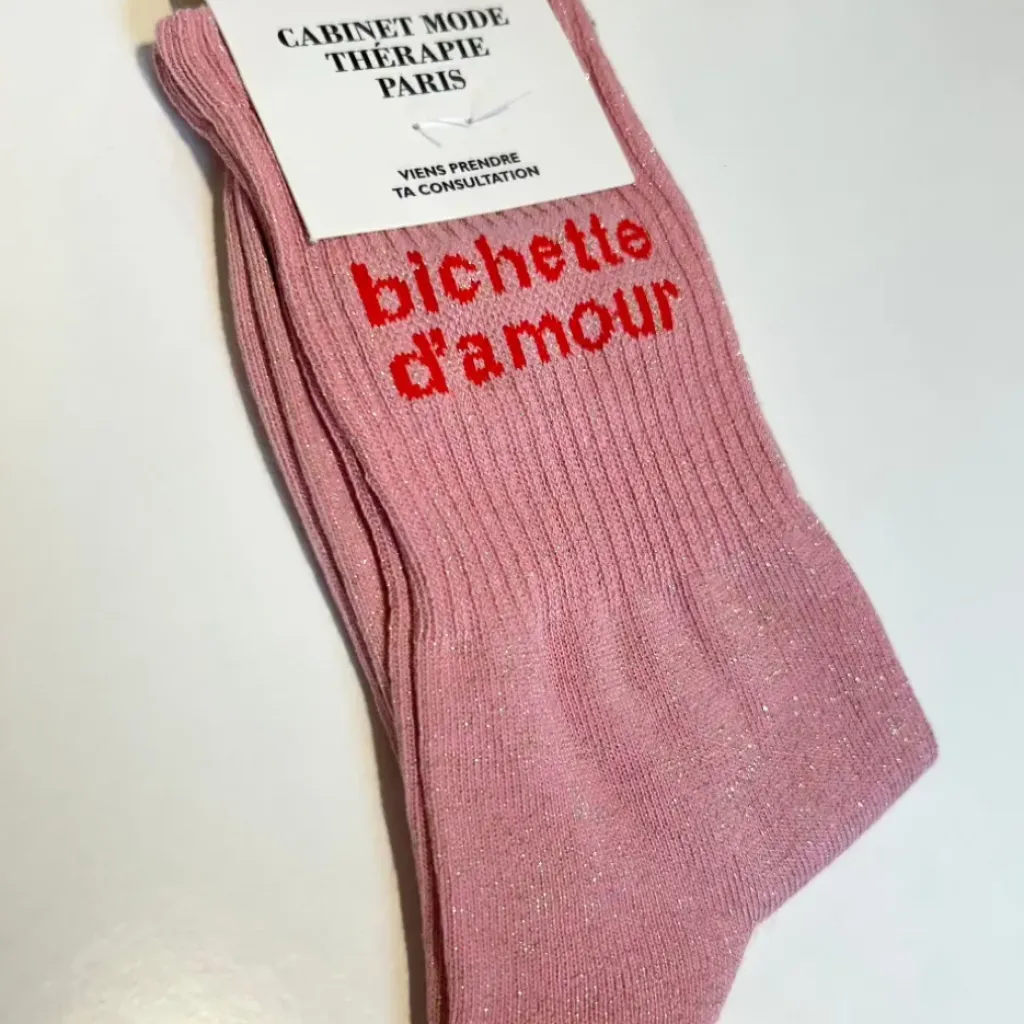 Cabinet Mode Thérapie Paris Chaussette "Bichette d'Amour" Rose - Cabinet Mode Thérapie Outlet