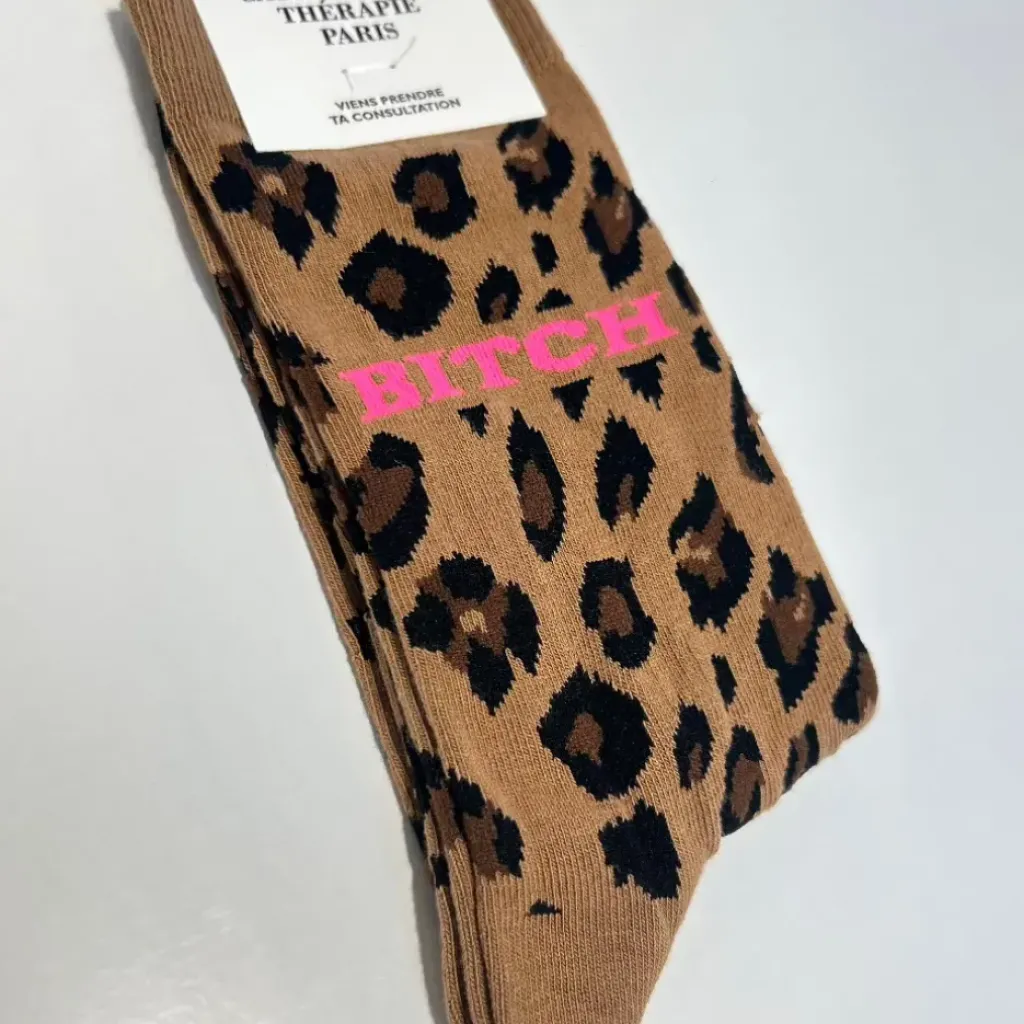 Cabinet Mode Thérapie Paris Chaussette "Bitch" Léopard - Cabinet Mode Thérapie Outlet