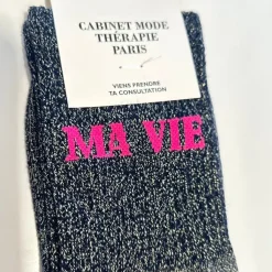 Cabinet Mode Thérapie Paris Chaussette "Ma Vie" Argenté - Cabinet Mode Thérapie Hot
