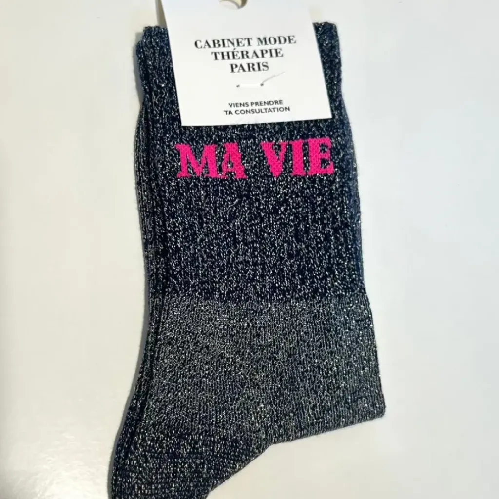 Cabinet Mode Thérapie Paris Chaussette "Ma Vie" Argenté - Cabinet Mode Thérapie Hot