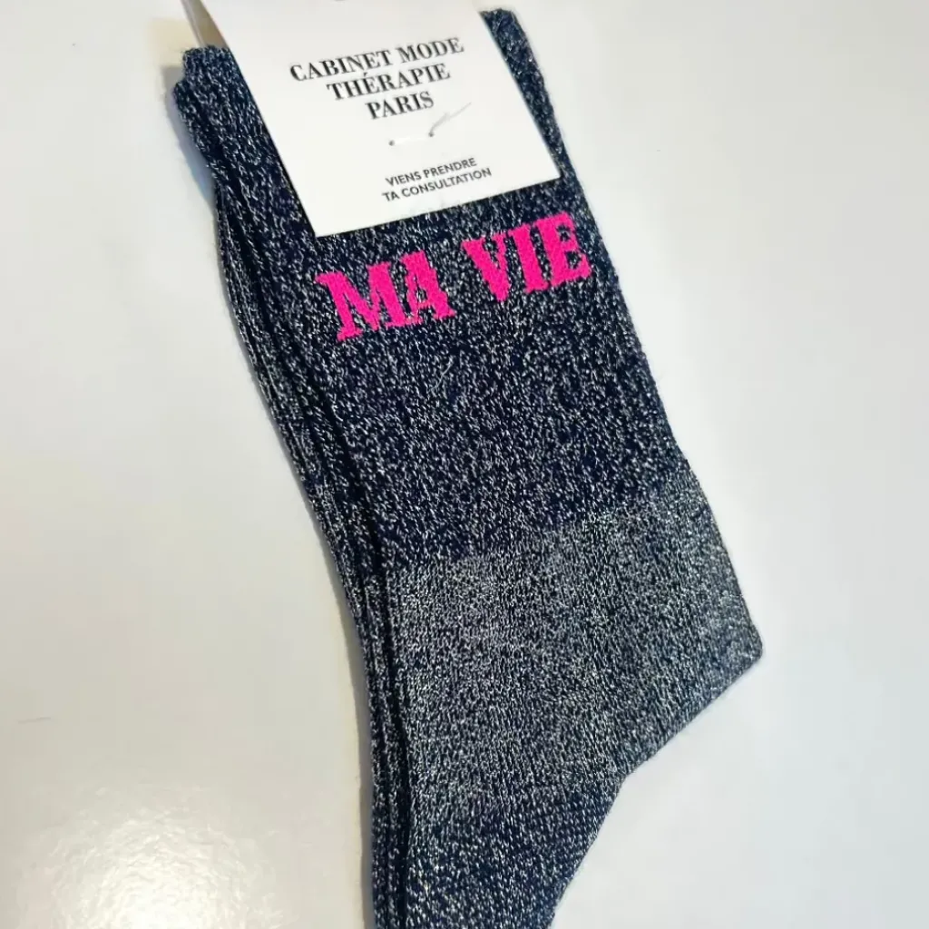 Cabinet Mode Thérapie Paris Chaussette "Ma Vie" Argenté - Cabinet Mode Thérapie Hot