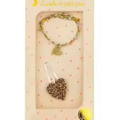 Luciole et Petit Pois Coffret Barrette Cœur Léopard & Bracelet Liberty Yellow - Clearance