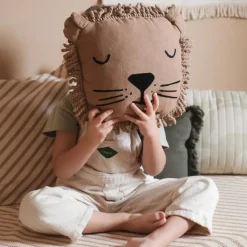 nobodinoz Coussin Brodé Lion Sesame - Online