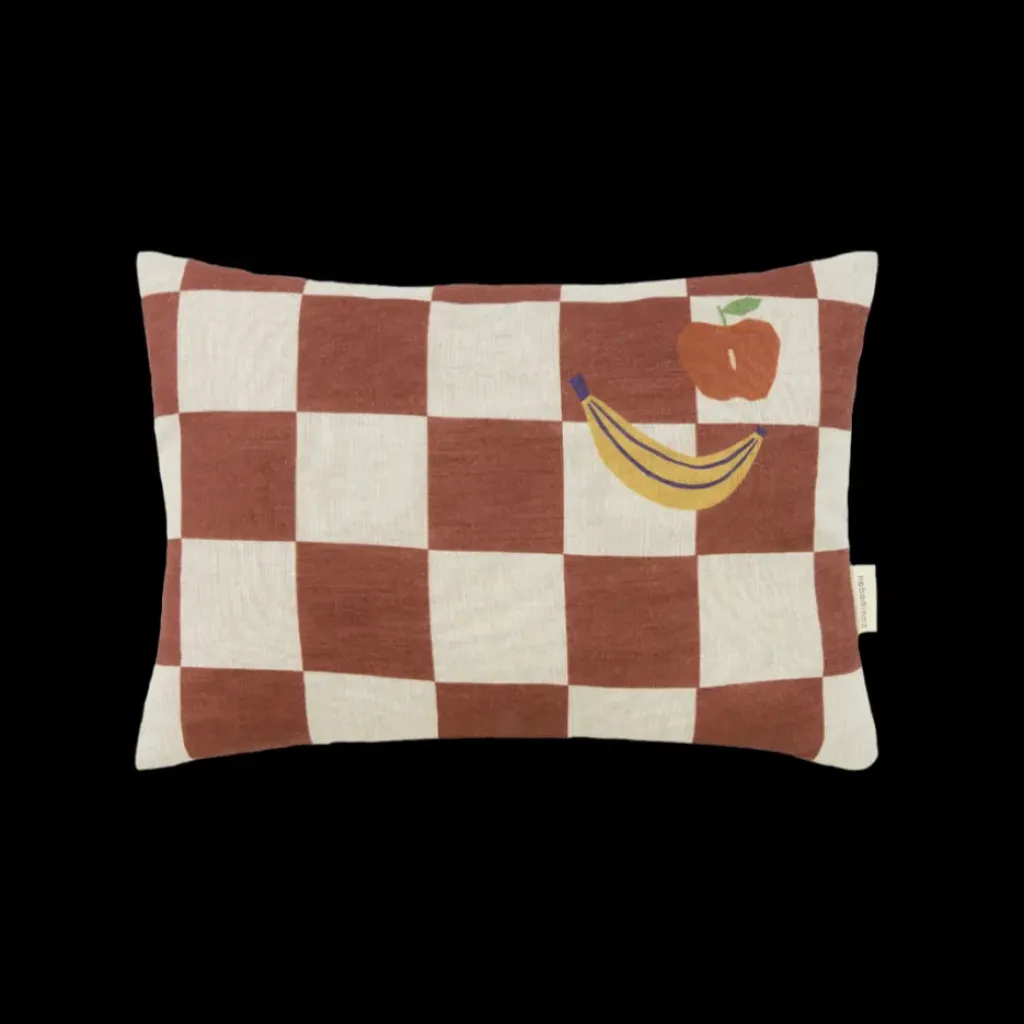 nobodinoz Coussin Rectangulaire Maroon Checks Fruits - Hot