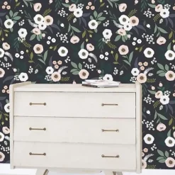 Lilipinso Papier Peint Fleurs Fond Marine - Fashion