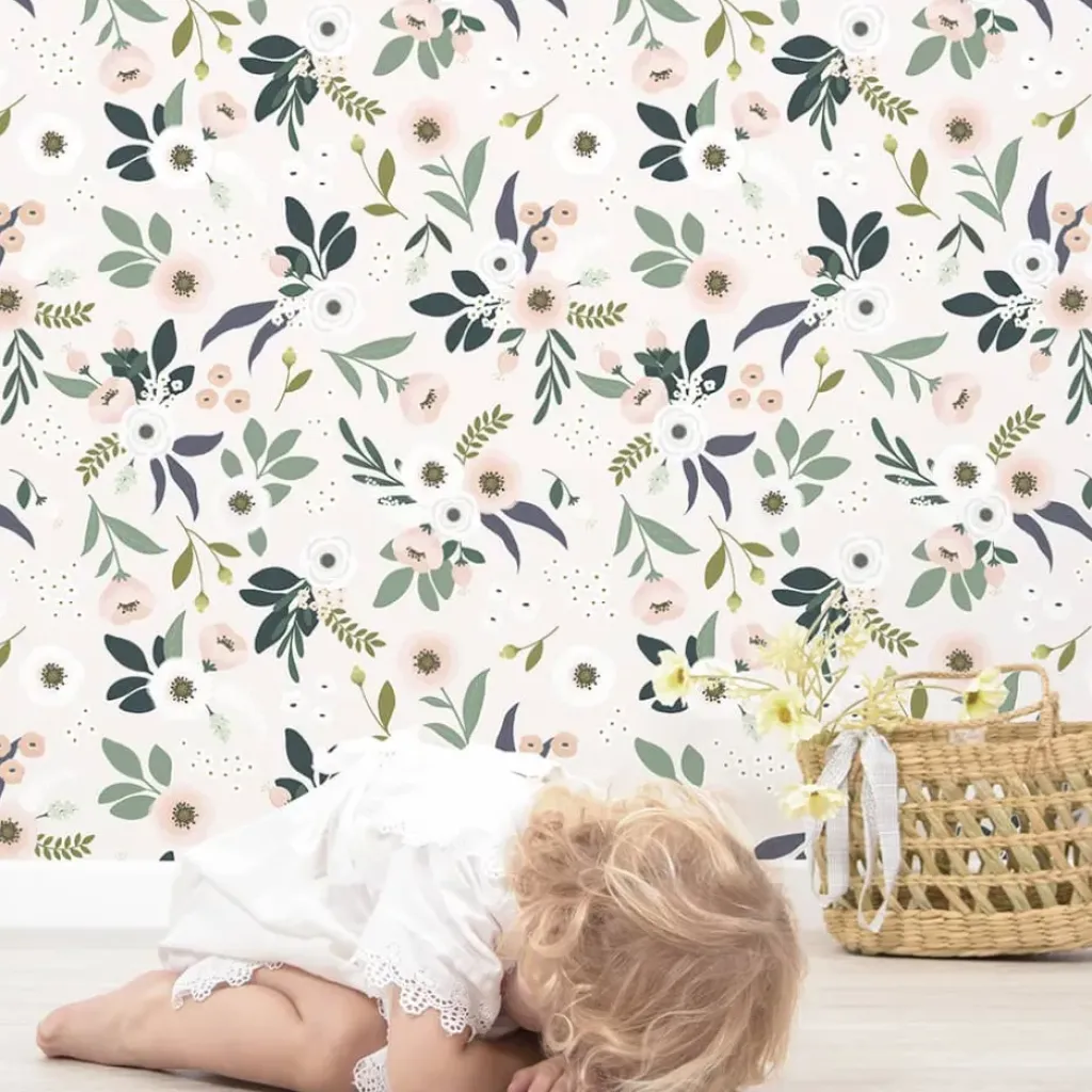 Lilipinso Papier Peint Fleurs Fond Rose - Discount