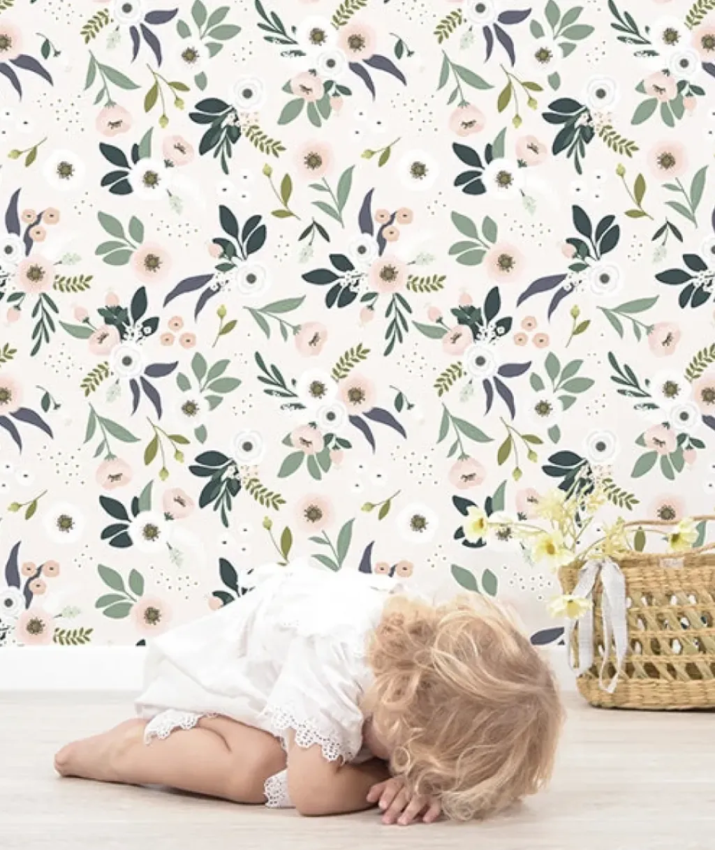 Lilipinso Papier Peint Fleurs Fond Rose - Discount