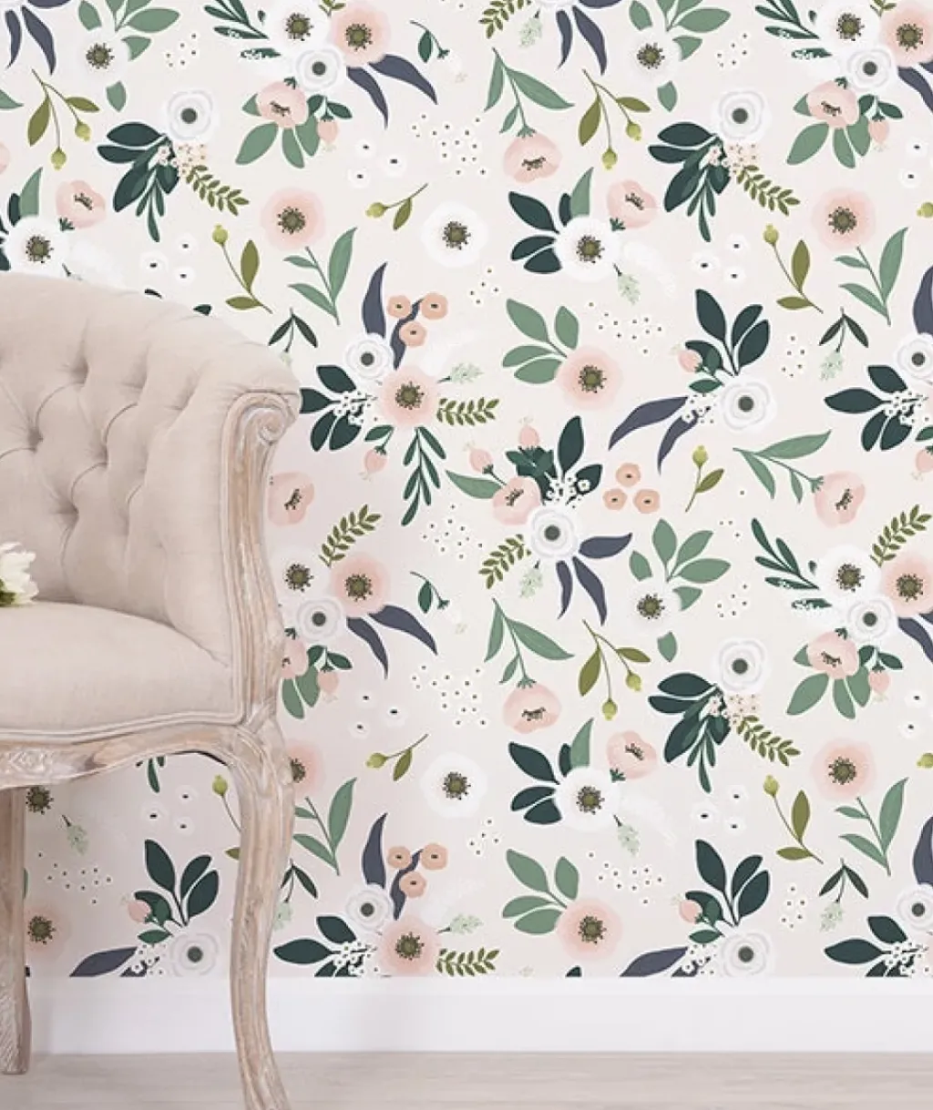 Lilipinso Papier Peint Fleurs Fond Rose - Discount