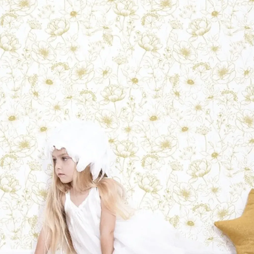 Lilipinso Papier Peint Fleurs Ocre - Discount