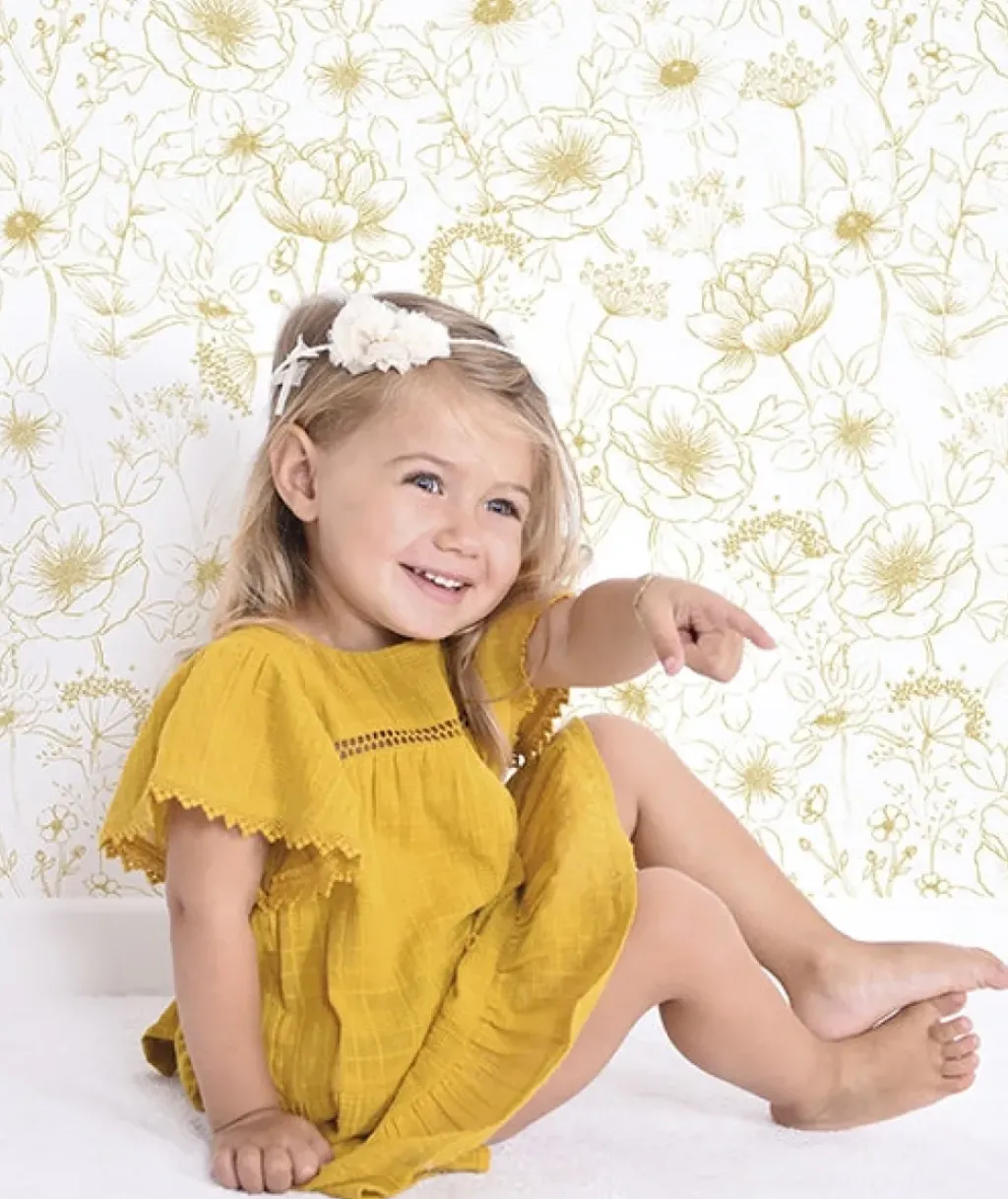 Lilipinso Papier Peint Fleurs Ocre - Discount