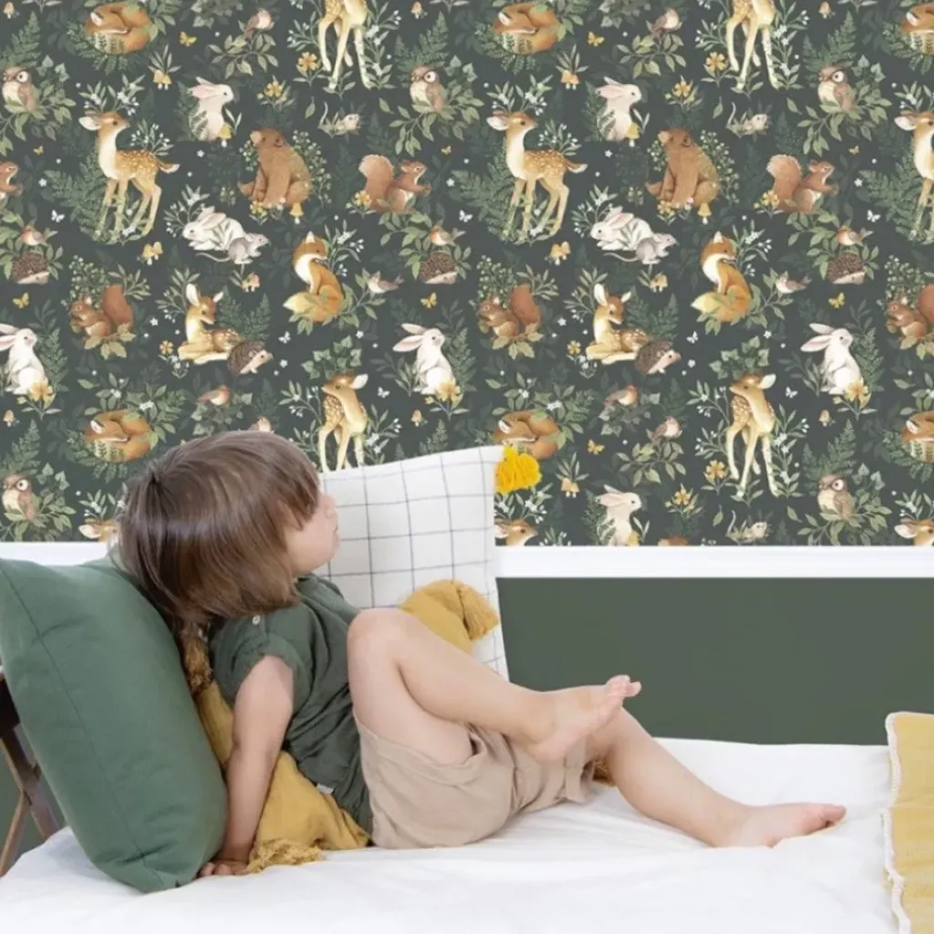 Lilipinso Papier Peint Forest Animaux de la Forêt Vert - Clearance