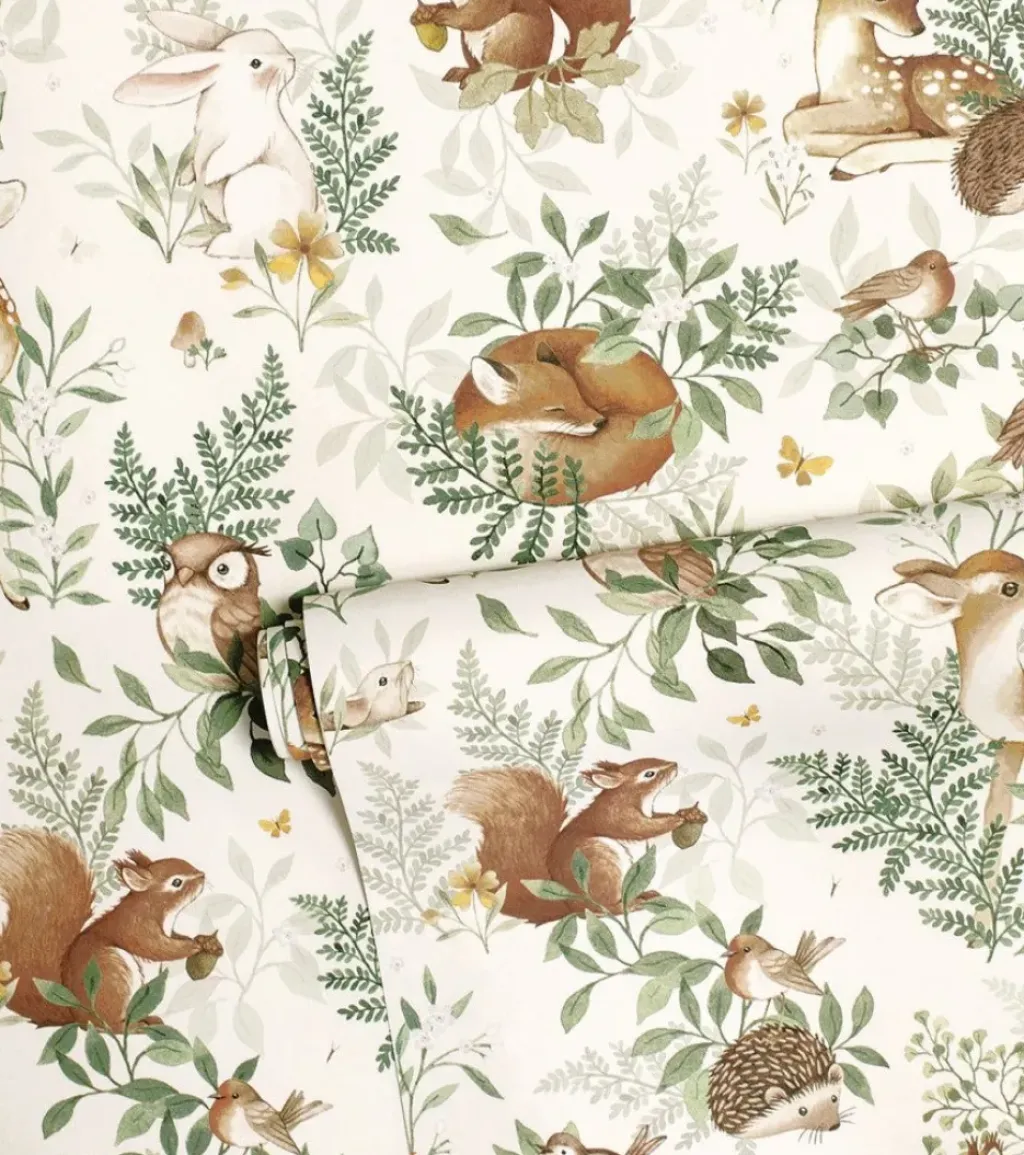 Lilipinso Papier Peint Forest Animaux de la Forêt Beige - Hot