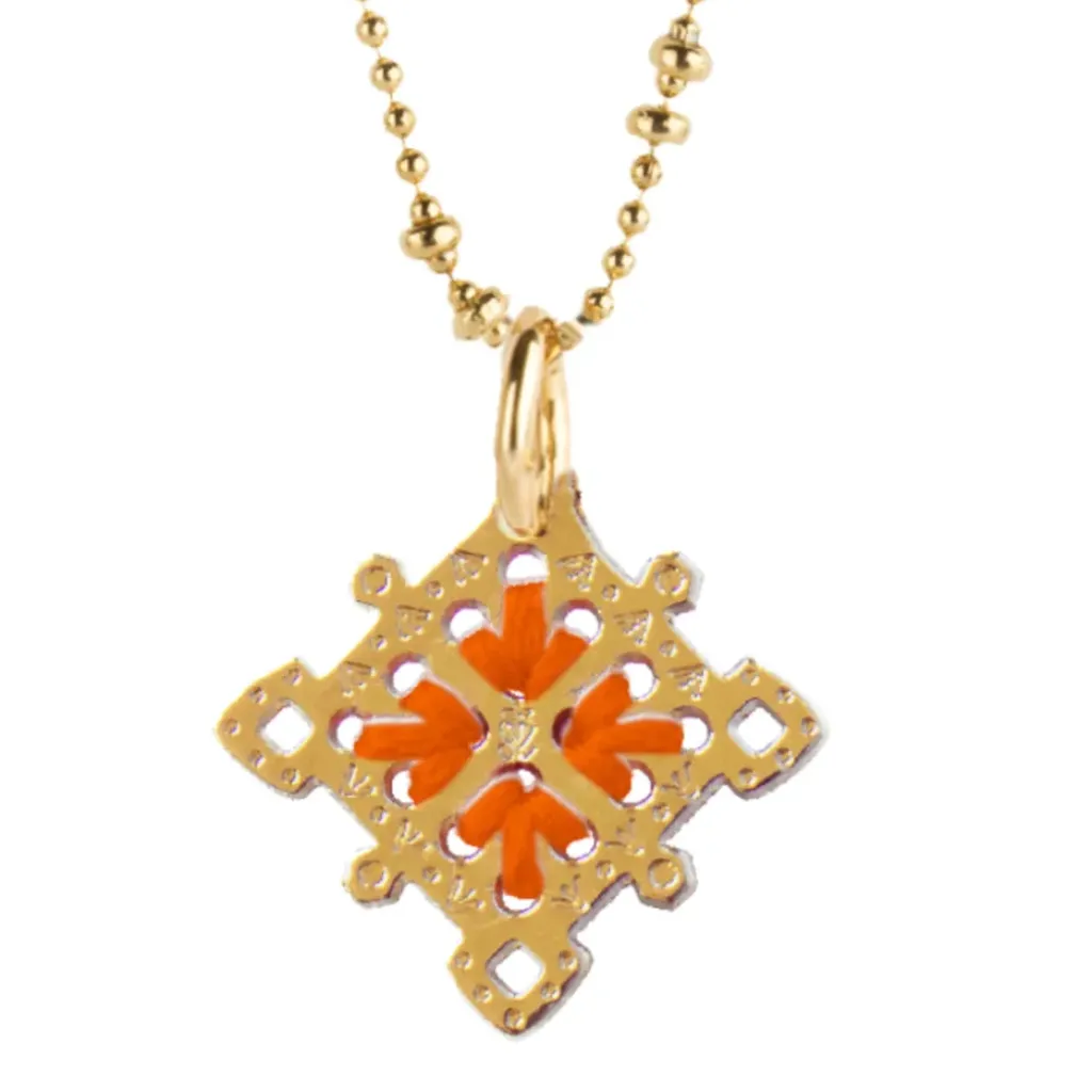 Camille Enrico Pendentif Amulette Losange Or Orange Fluo - Clearance