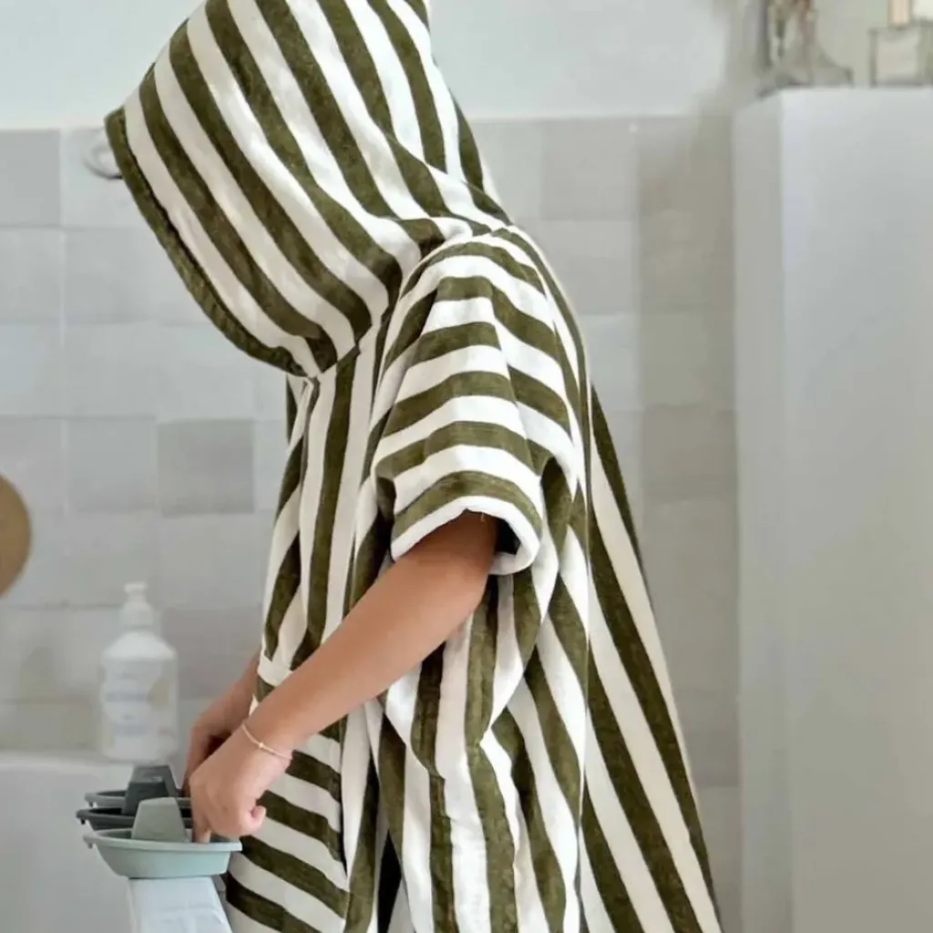 Rose In April Poncho Suzon Rayé Kaki - Fashion