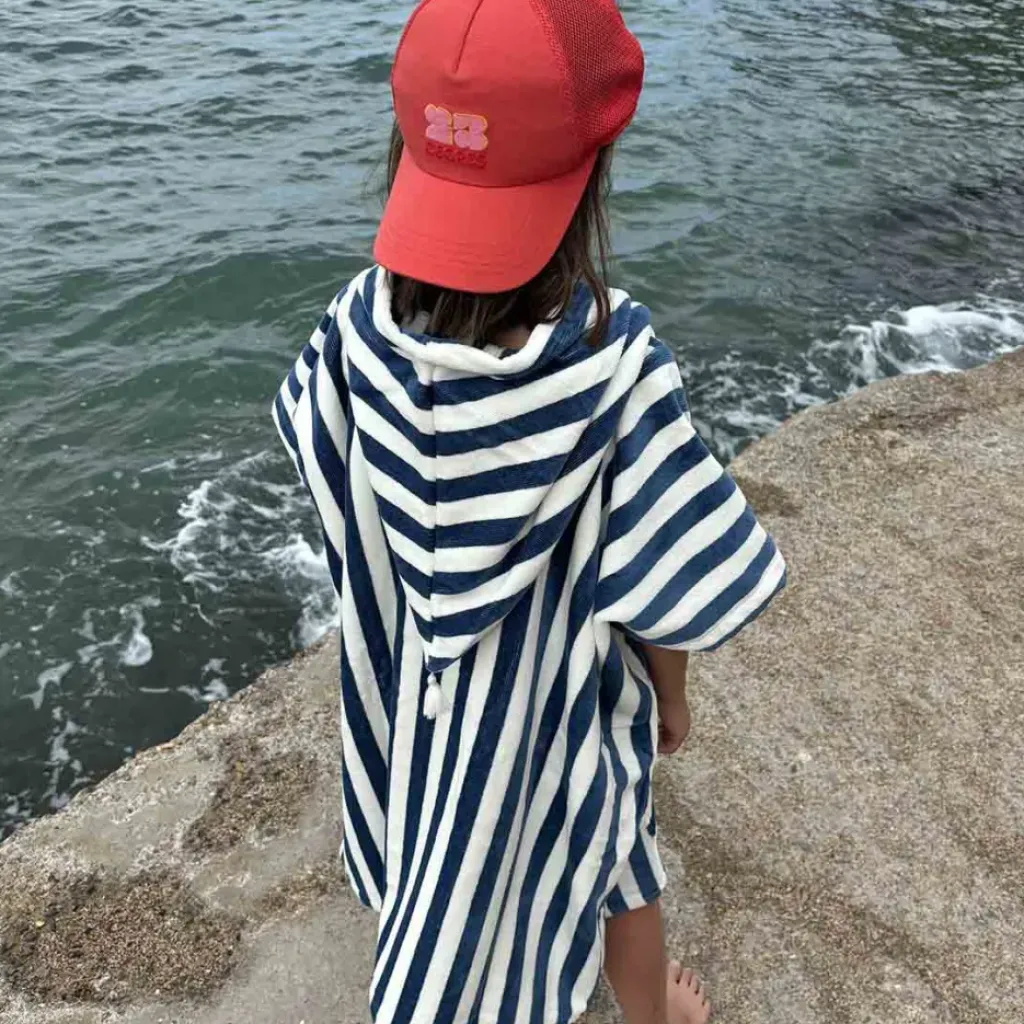 Rose In April Poncho Suzon Rayures Bleu Midnight - Discount