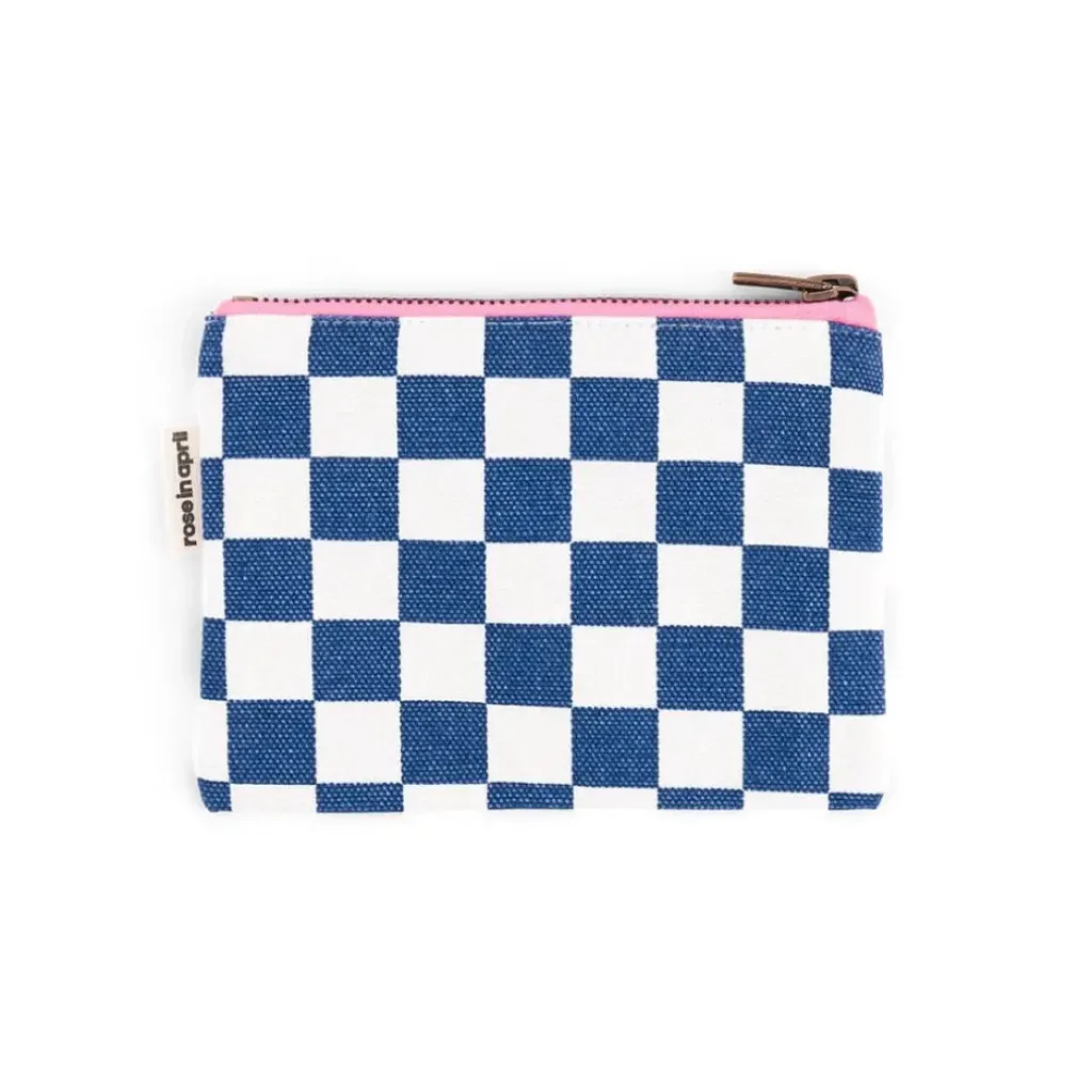 Rose In April Porte Monnaie Damier Écru Bleu Navy - Best