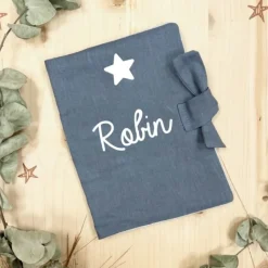 Oh la la Paris Protège Carnet de Santé Personnalisable Lin Bleu Gris - Discount