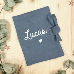 Oh la la Paris Protège Carnet de Santé Personnalisable Lin Bleu Gris - Discount