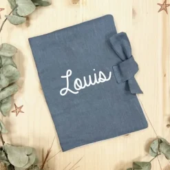 Oh la la Paris Protège Carnet de Santé Personnalisable Lin Bleu Gris - Discount