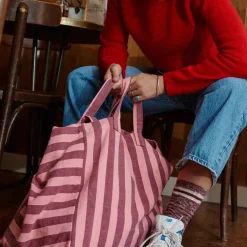 Rose In April Sac Cabas Élisa Rayures Bordeaux Flamingo - Discount