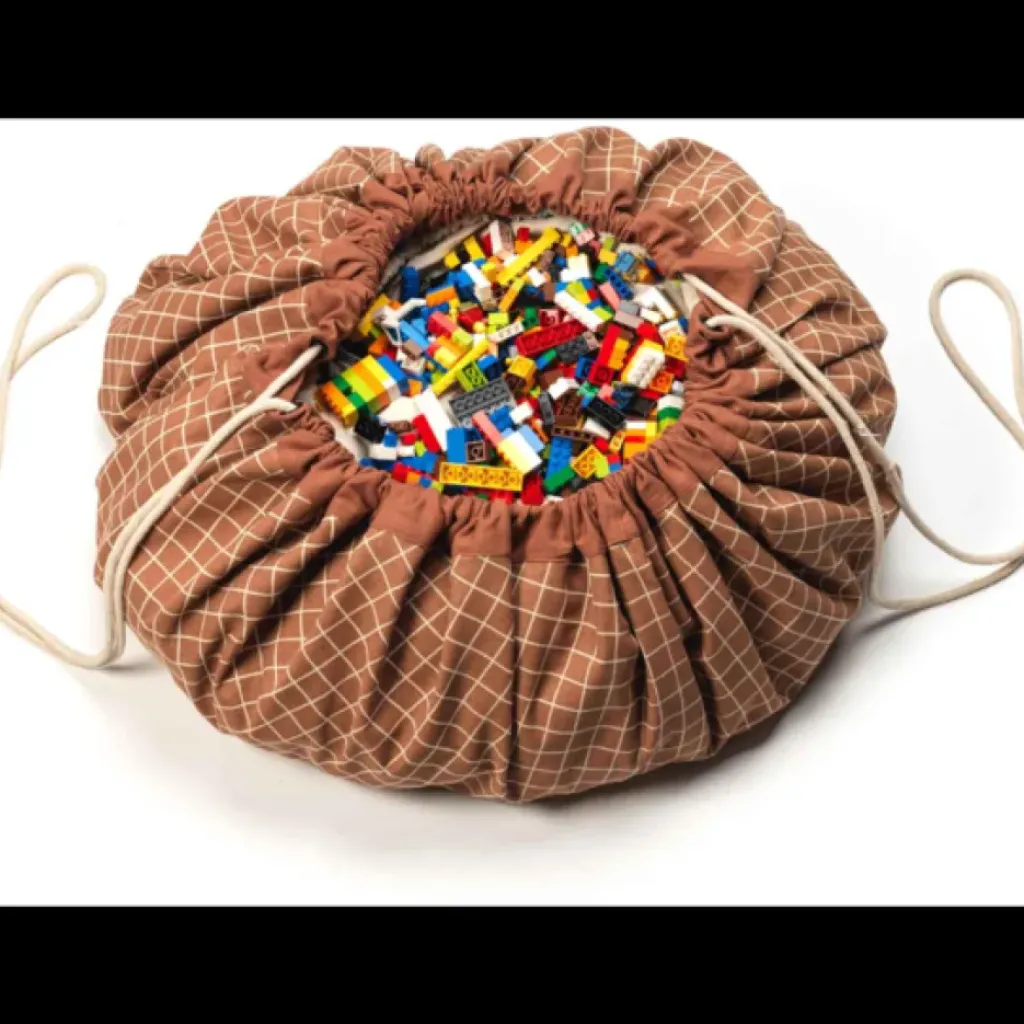 Play and Go Sac rangement Tapis - Organic Grid Brown - Hot