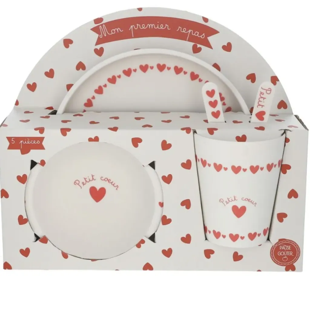 Petit Toi Set Vaisselle Cœurs Rouges - New