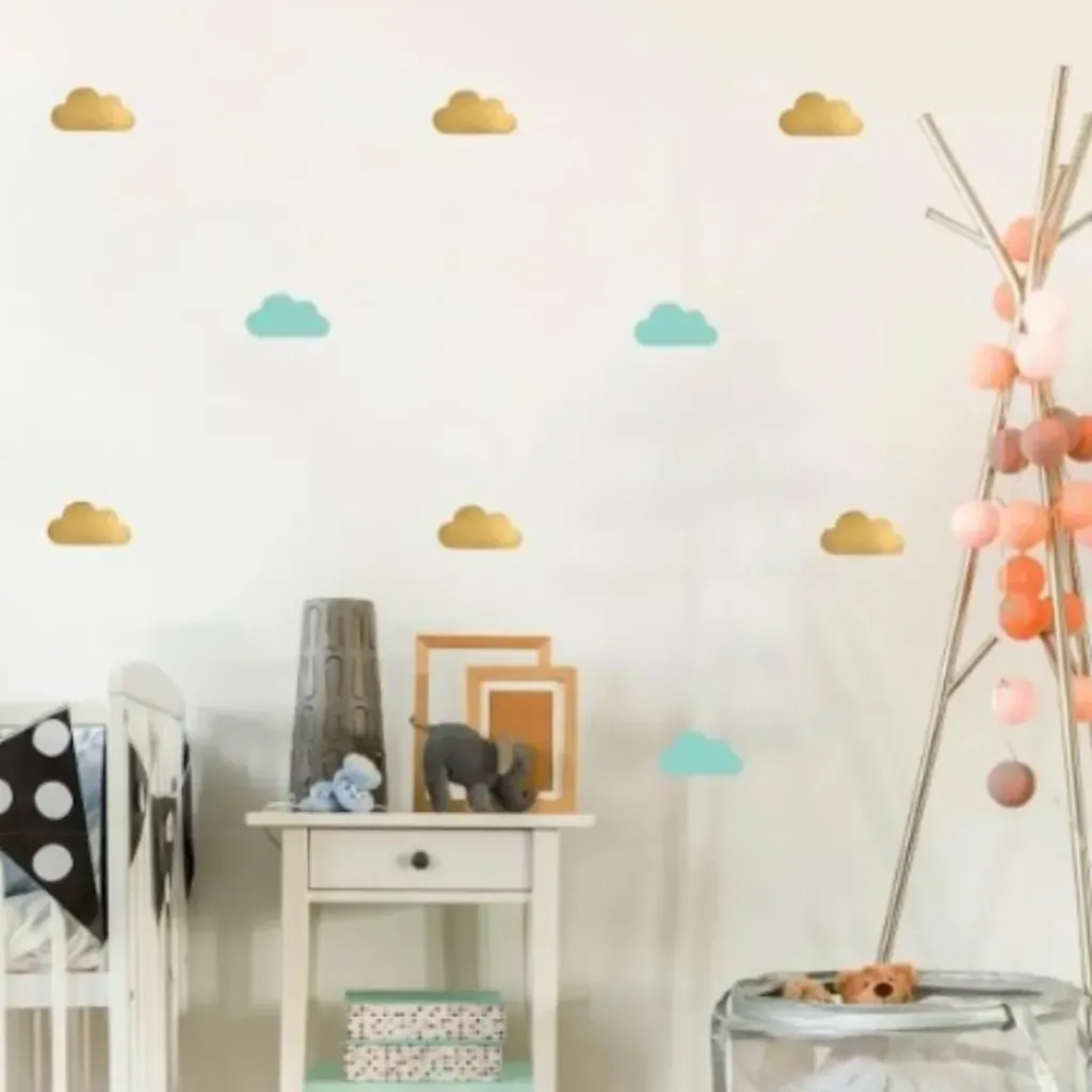 Pöm le Bonhomme Stickers Muraux Nuages Or et Mint Discount