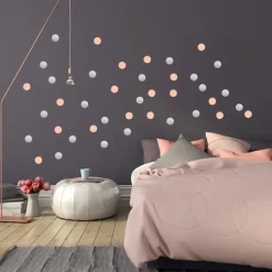 Pöm le Bonhomme Stickers Muraux Pois Argent et Rose Discount